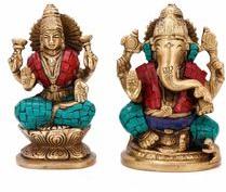 Pair of Rare Lakshmi Ganesha Ganesh Statue