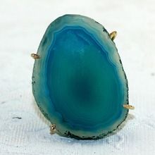 Natural Blue Agate Slice Ring
