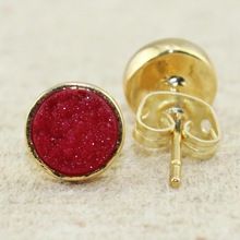 Natural Red Druzy Stud Earring