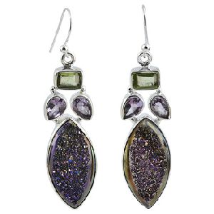 Amethyst Peridot Druzy Marquise earring