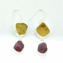 Amethyst with garnet gemstone earring