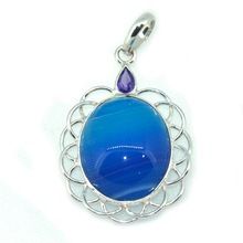 Blue Banded Agate Gemstone Fancy Pendant