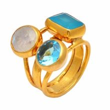 Blue Chalcedony Blue Topaz Quartz Rainbow Moonstone ring