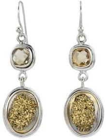 Golden Druzy Citrine Gemstone Earrings