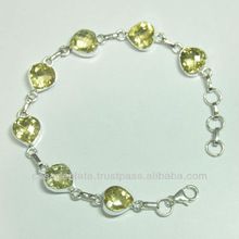 Green Amethyst Gemstone 925 Silver Bracelet