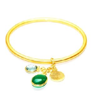 Green Onyx and Blue Topaz Gemstone Unique Brass Bangle