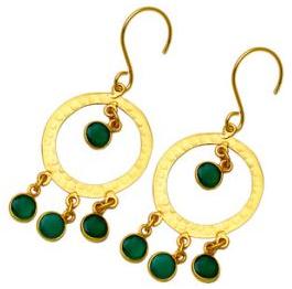 Green Onyx Round Gemstone Bezel Setting Dangle Earrings