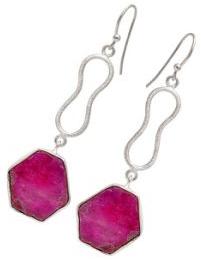 Hexagon Shape Gorgeous Ruby Gemstone Designer Earrings