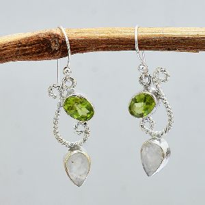 Moonstone Peridot Gemstone Earrings