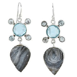 Pear Druzy Round Blue Topaz earring