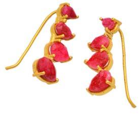 Pear Shape Ruby Gemstone Prong Setting Dangle Earrings