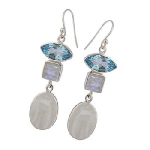 Rainbow Moonstone Blue Topaz earring