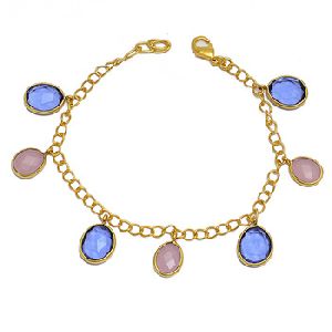 Rose Chalcedony and Iolite Quartz Gemstone Bracelet