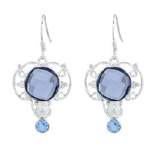 Round Shape Amethyst Blue Topaz EARRING