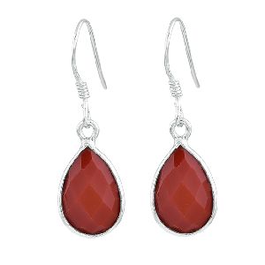 Synthetic Pear Coral faceted Sterling Silver Earrings