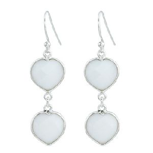 White jade heart Sterling Silver Ear wire dangle Earrings