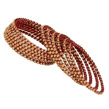 Thread Work With Gold Plating Rani Color Glass Stone Traditional Bangle