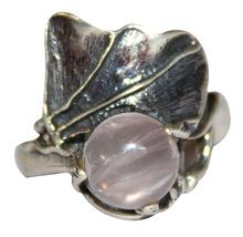 Silver Rose Quartz Gemstone Round Plain Ring