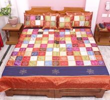 Silk Bedsheet Embroidery Associated Patch Work Jaipuri Bedspread