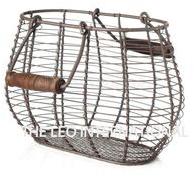 Decorative wooden handle oval shape basket