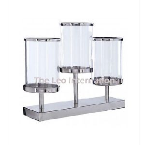 Metal 3 arms high quality polish glass hurricane candle holder