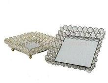 metal crystal beaded mirror tray