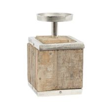 Vintage design wooden square box metal tea light holder