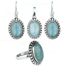 Aquamarine gemstone ring earring jewelry set