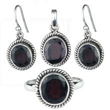 Garnet gemstone Ring Earring jewelry set