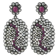 silver oxidized ruby earring