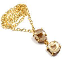 22 Carat Gold Plated Geode Agate Simple Chain Vintage Beautiful l Necklace