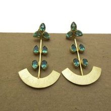 Blue Crystal Statement Gold Hammered Statement Formal Earrings
