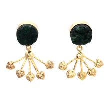 Emerald Green Druzy Studs with Gold Metal Hearts earing