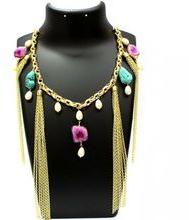 Gold Plated Multi-Color Slice Agate Necklace