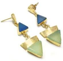 Milky-Aqua With Blue Chalcedony Trillion Shape Beautiful Handmade Earring