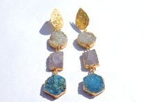 Pastel Colour Agate Druzy E-Plating 3 Stone Earring