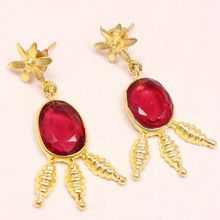 Red Color Glass Stud 22 Ct Oval Shape Beautiful Vintage Statement Earring