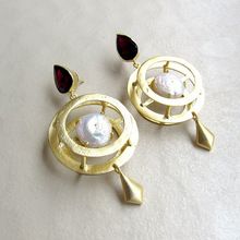Red Glass with Pearl Round Long Handmade Earring