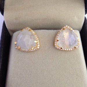 Rainbow Moonstone Pave Cz Set Stud Earring