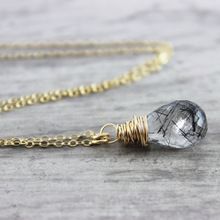 Rutilated Quartz Gemstone Teardrop Pendant