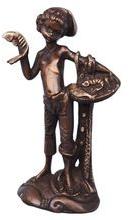 Sculpture Boy with fish basket metal craft