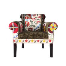 Jaipuri Velvet Solid Wood Arm Chair