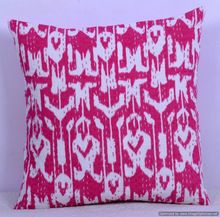 Pink Ikat Kantha Cushion Cover