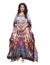 Womens Multi Color Satin Silk Digital Printed Kaftan Kurta