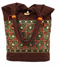 Tote Bag Silk Embroidery & Mirror Work Patch Canvas Shoulder Bag