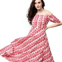 Women Off Shoulder Geometrical Print Vintage Maxi Dress