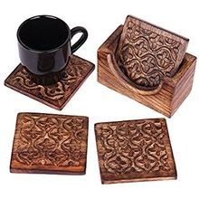 Antique Hand Carved Wooden Cup Coaster