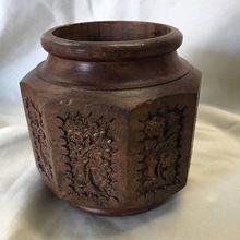 Antique Hand Carved Wooden Flower Vase