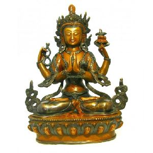 CHENREZIG AVALOKITESHVARA OXIDIZED GOLD GILDED STATUE