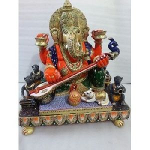 Ganesha Wooden Painted Sculpture